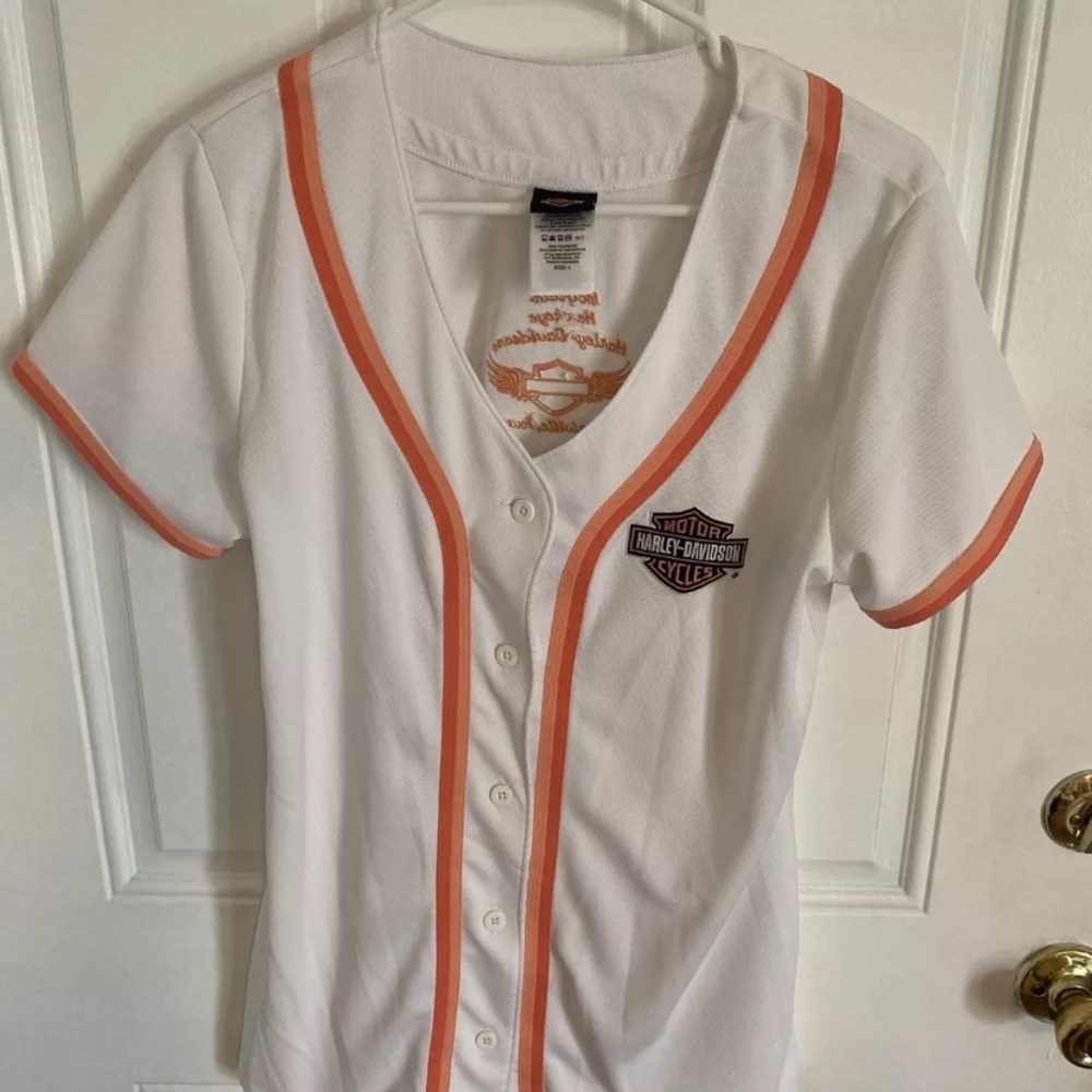 Nice Harley Davidson Baseball Jersey Women’s Shirt Size Large Coralville , Iowa